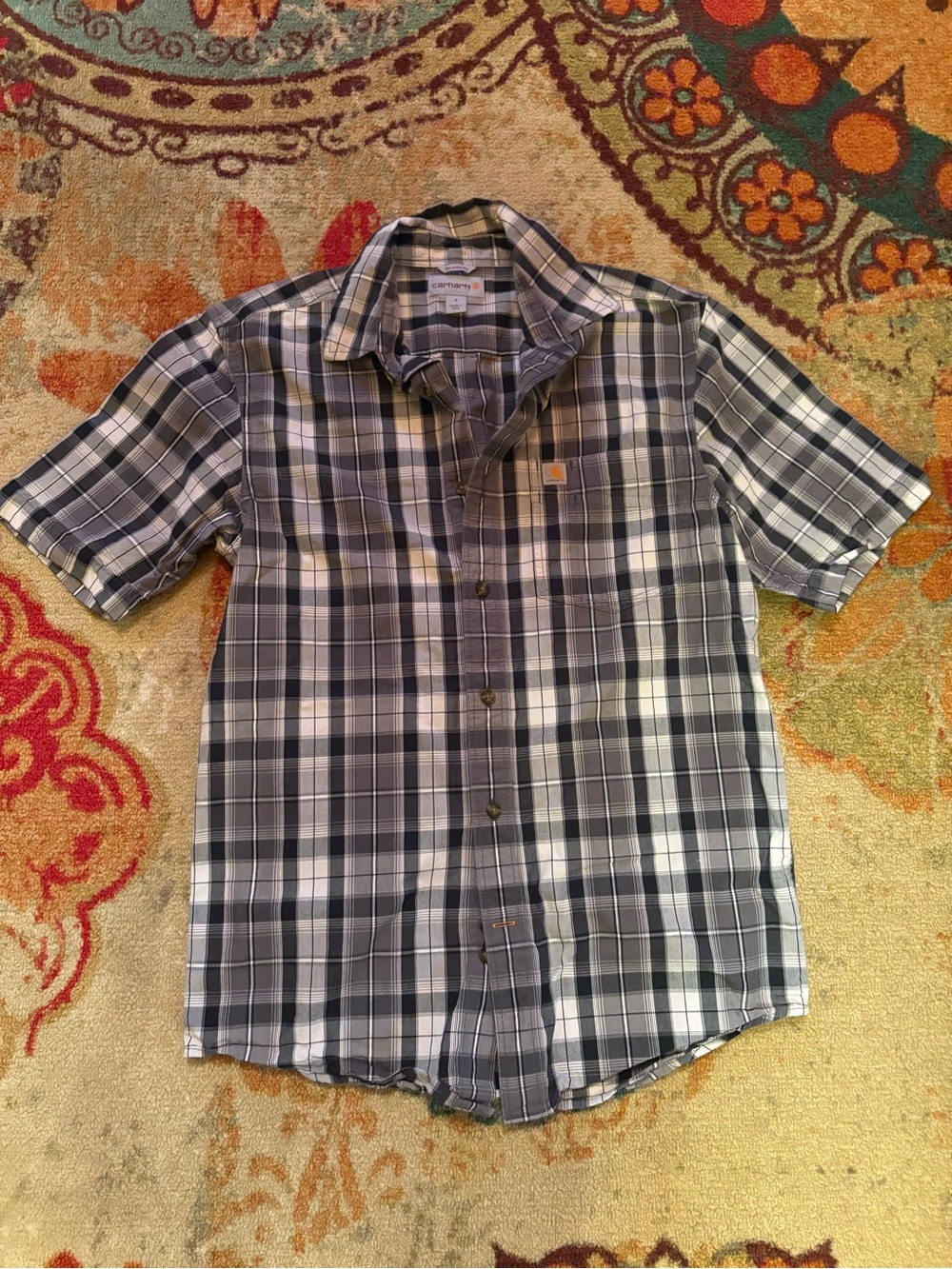 Carhartt Men's Short Sleeve Plaid Button-Up Shirt - Gray/Black